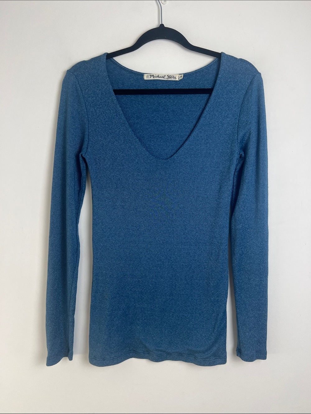Michael Stars One Size Slate Blue Deep V-Neck Long Sleeve Soft Stretchy Knit Top